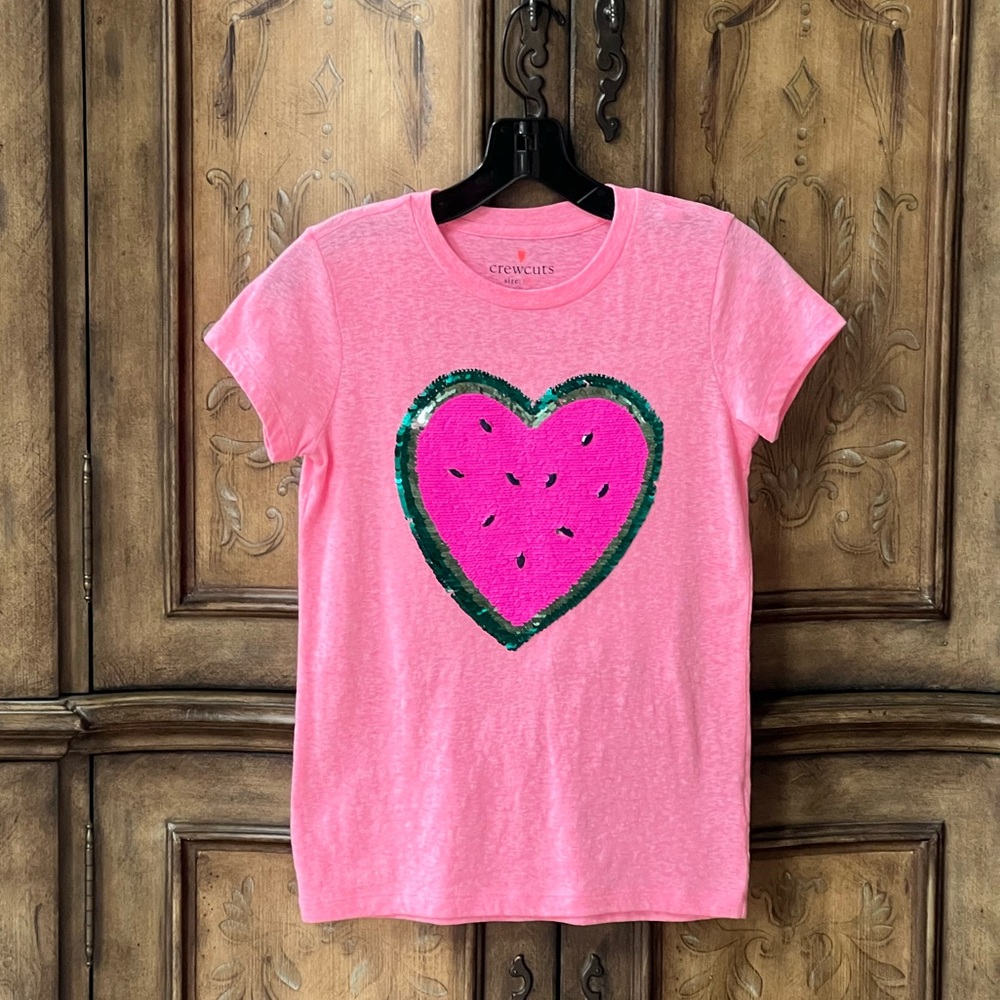 Crewcuts J.Crew Girls Pink Sequin Watermelon Tee Top NWOT Size 12 10/12 Fit
